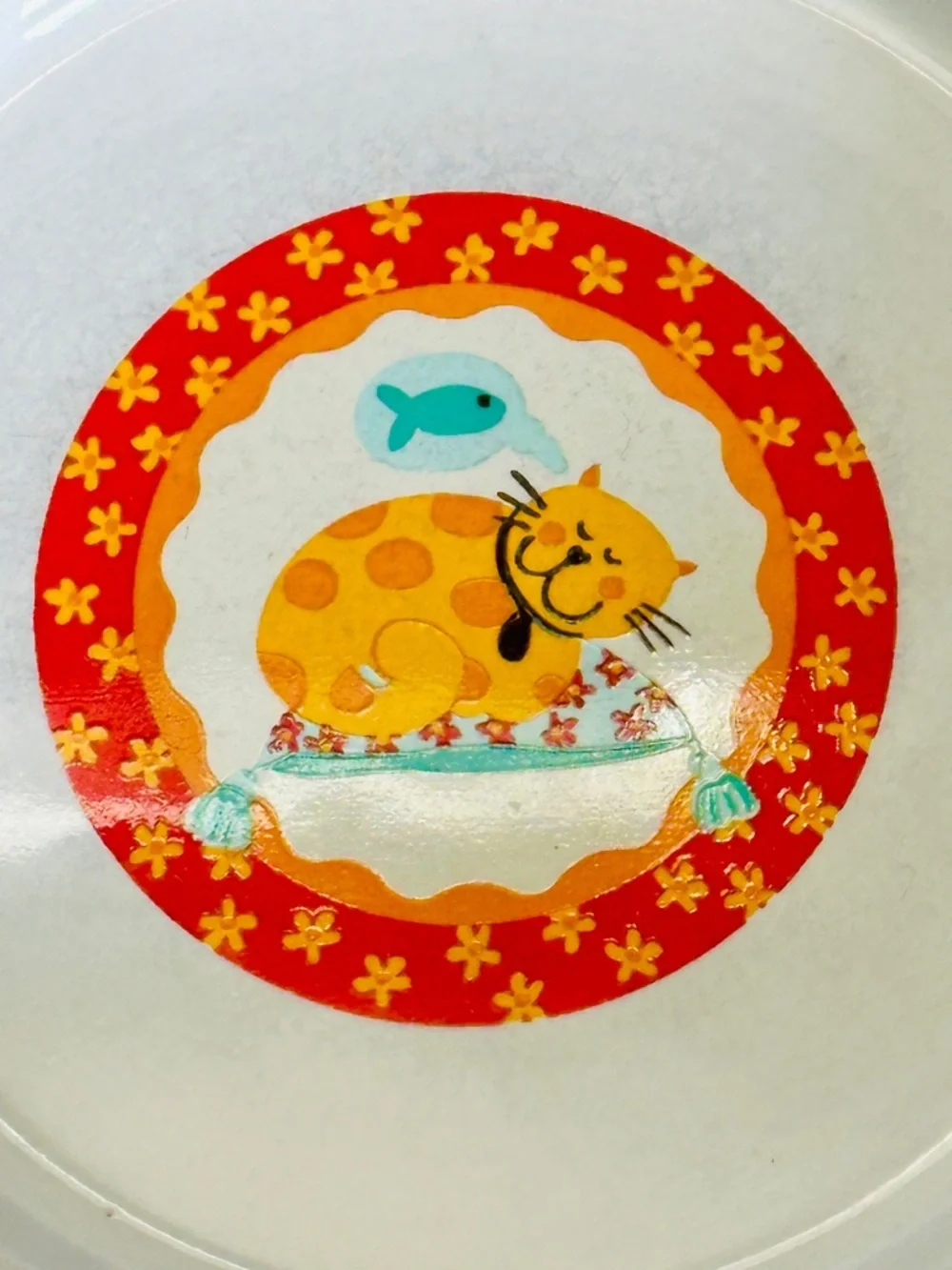 Whimsical Cat Dreaming of Fish Ceramic Pet Bowl - Mint 2006 Collectible 5